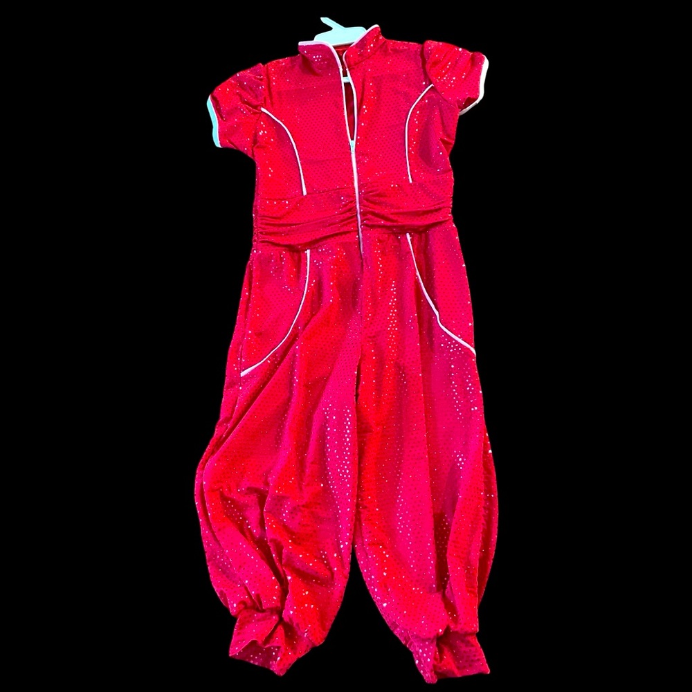 Girls Hip Hop Dance Costume By Art Stone #2279 / Size LC / Candy Red w/Sequins